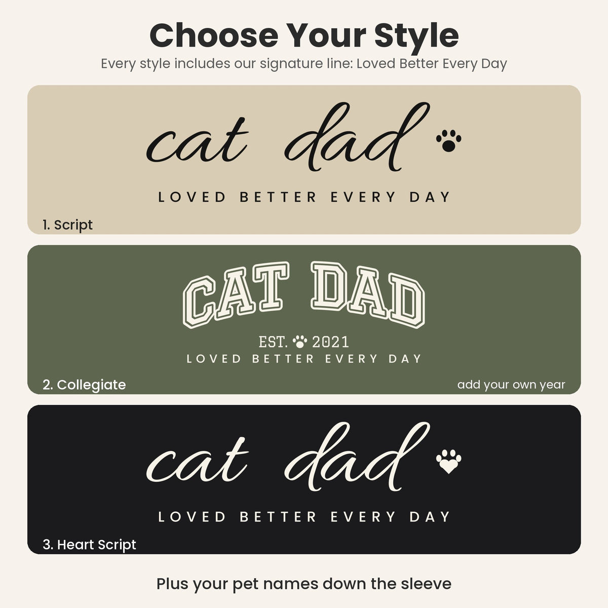 Personalized Cat Dad Sweatshirt - choose your style: Script, Collegiate or Heart Script