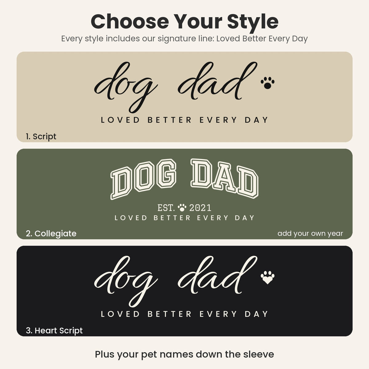 Personalized Dog Dad Sweatshirt - choose your style: Script, Collegiate or Heart Script