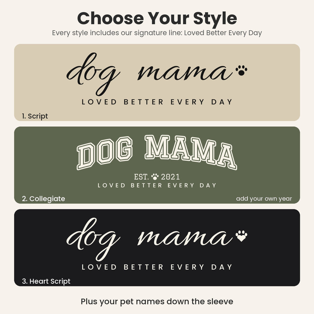 Personalized Dog Mama Hoodie - choose your style: Script, Collegiate or Heart Script