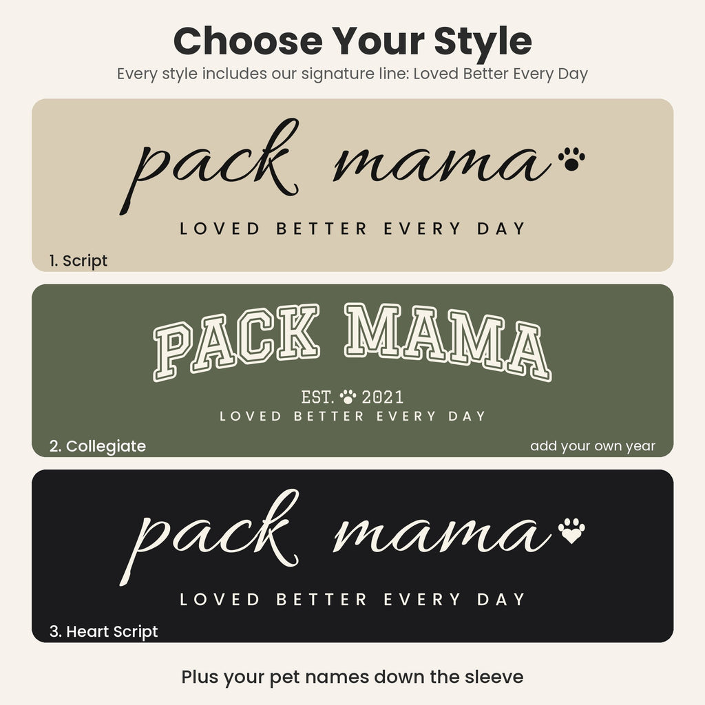 Personalized Pack Mama Sweatshirt - choose your style: Script, Collegiate or Heart Script