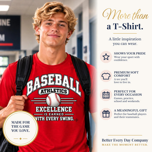 BED-SET-v1 banner | Baseball Athletics T-Shirt | Excellence Is Earned With Every Swing | Baseball Comfort Colors Tee