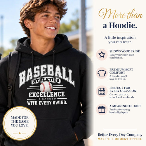 BED-SET-v1 banner | Baseball Athletics Youth Hoodie | Excellence Is Earned With Every Swing | Kids Baseball Youth Hoodie