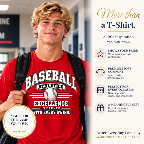 BED-SET-v1 banner | Baseball Athletics Youth T-Shirt | Excellence Is Earned With Every Swing | Kids Baseball Comfort Colors Youth Tee
