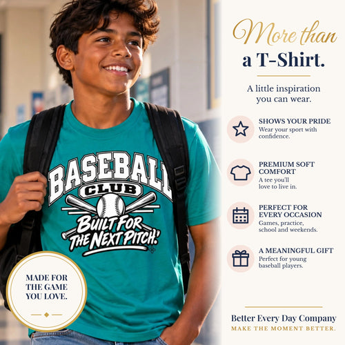 BED-SET-v1 banner | Baseball Club Youth T-Shirt | Built for the Next Pitch | Kids Baseball Comfort Colors Youth Tee