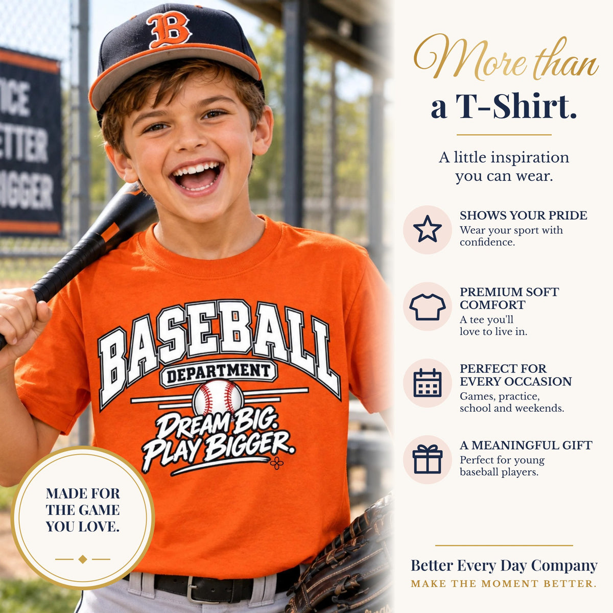 BED-SET-v1 banner | Baseball Department Youth T-Shirt | Dream Big, Play Bigger | Kids Baseball Comfort Colors Youth Tee