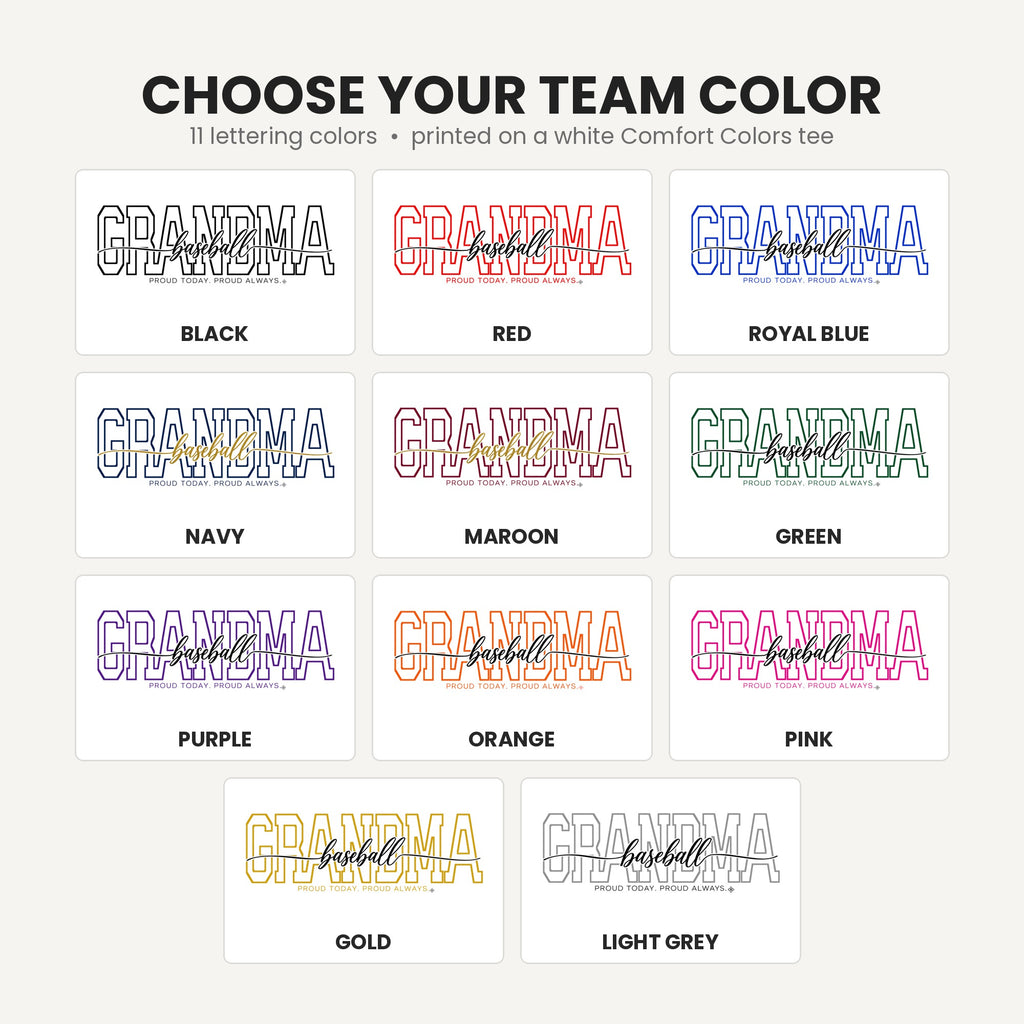 baseball grandma team color chart tall