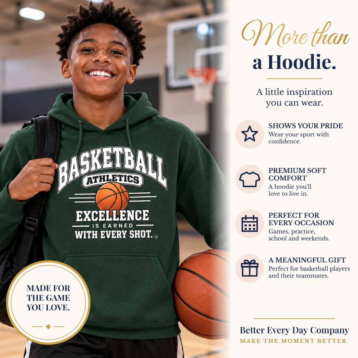 BED-SET-v1 banner | Basketball Athletics Hoodie | Excellence Is Earned With Every Shot | Basketball Gildan Hoodie