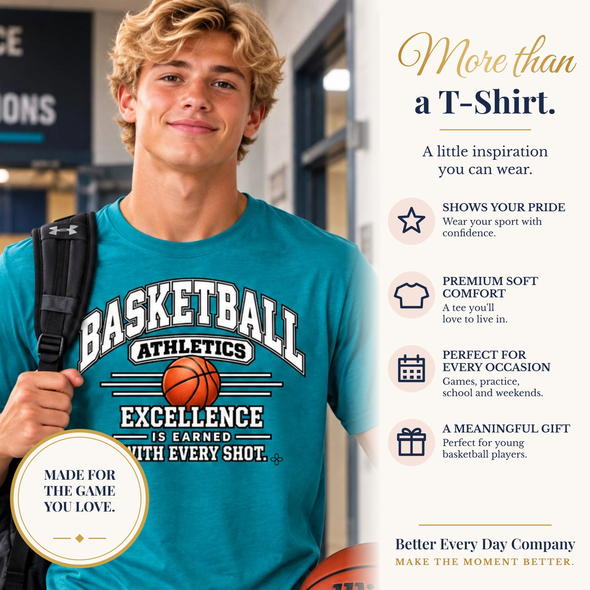 BED-SET-v1 banner | Basketball Athletics Youth T-Shirt | Excellence Is Earned With Every Shot | Kids Basketball Comfort Colors Youth Tee