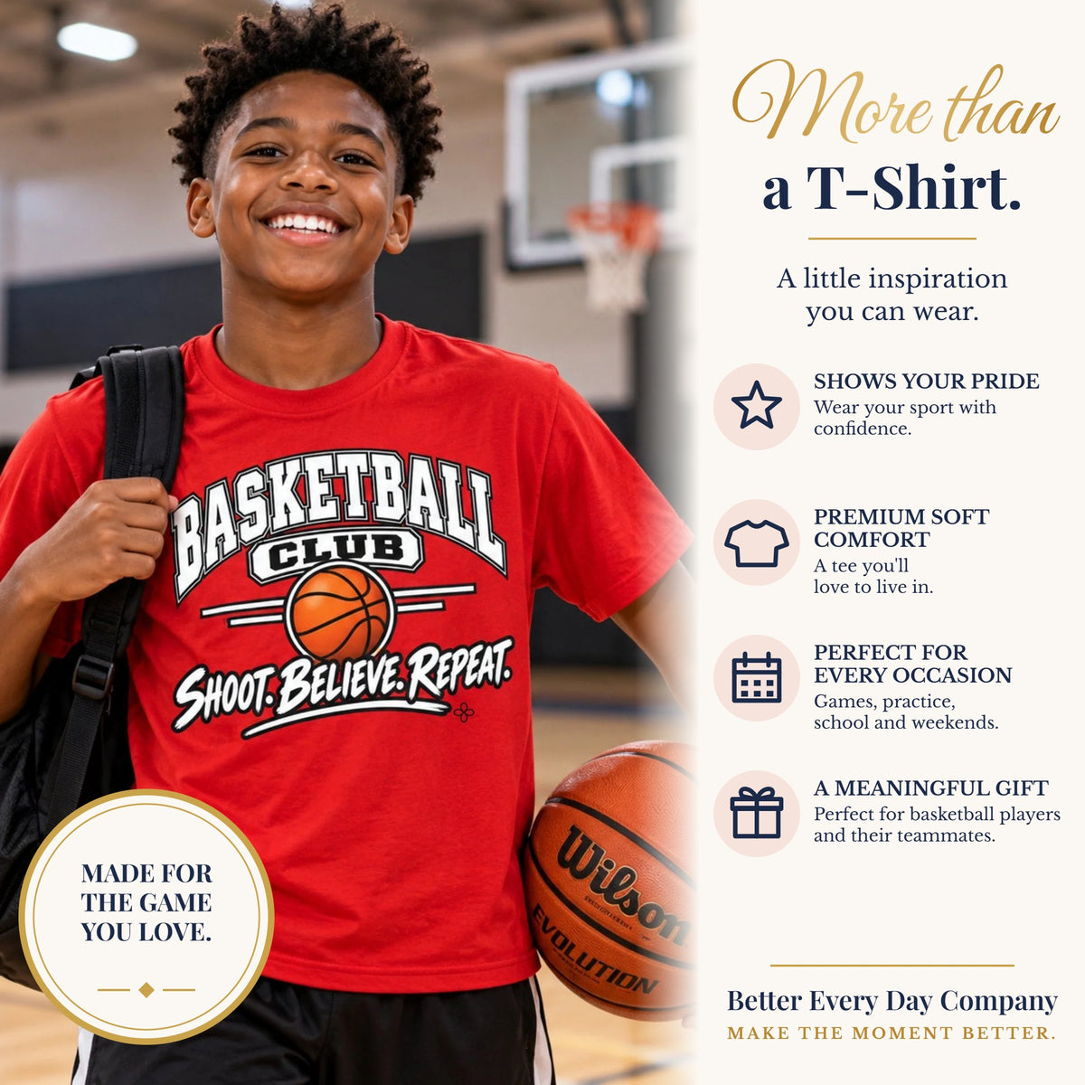 BED-SET-v1 banner | Basketball Club T-Shirt | Shoot, Believe, Repeat | Basketball Comfort Colors Tee