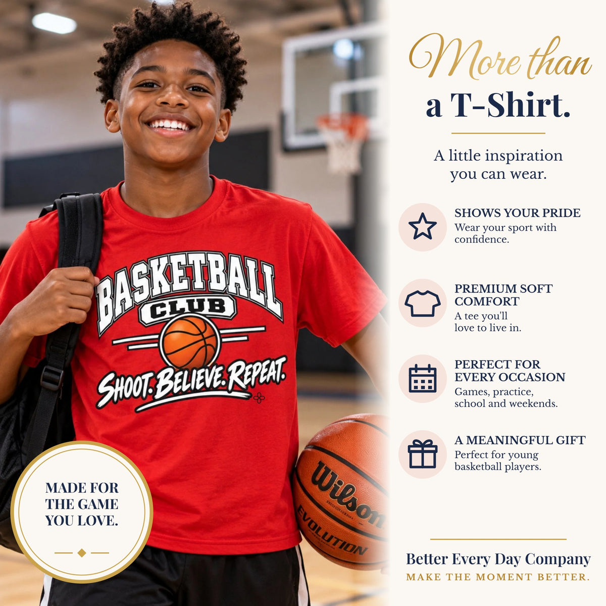 BED-SET-v1 banner | Basketball Club Youth T-Shirt | Shoot, Believe, Repeat | Kids Basketball Comfort Colors Youth Tee