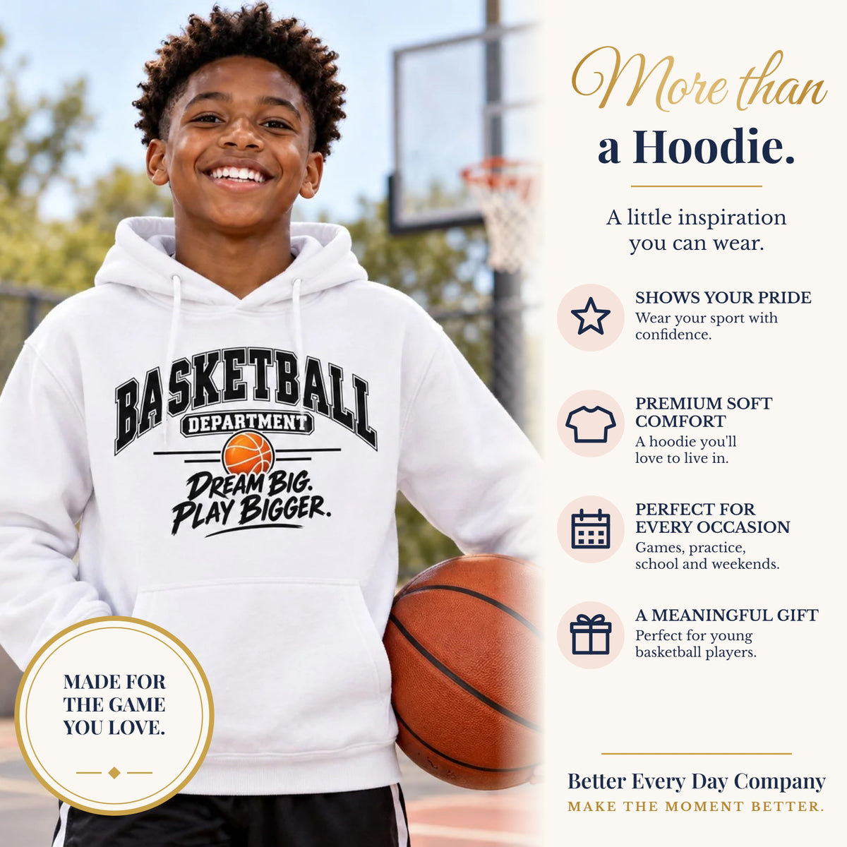 BED-SET-v1 banner | Basketball Department Youth Hoodie | Dream Big, Play Bigger | Kids Basketball Youth Hoodie