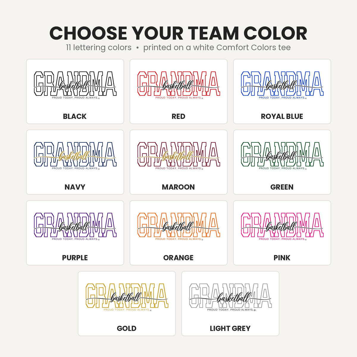 basketball grandma team color chart tall