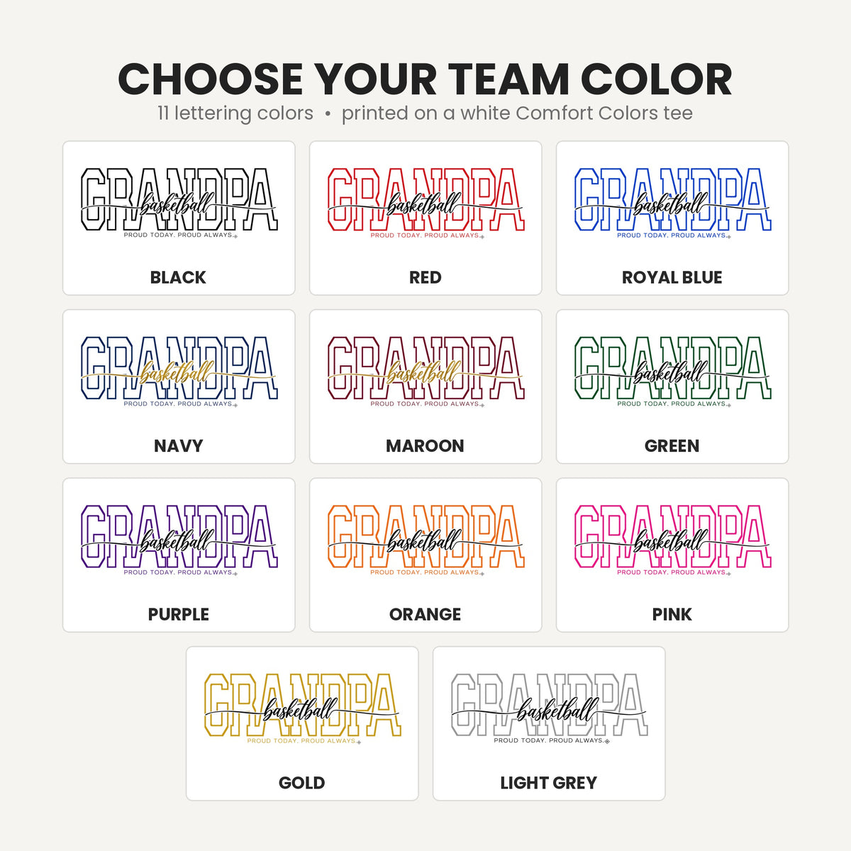 basketball grandpa team color chart tall