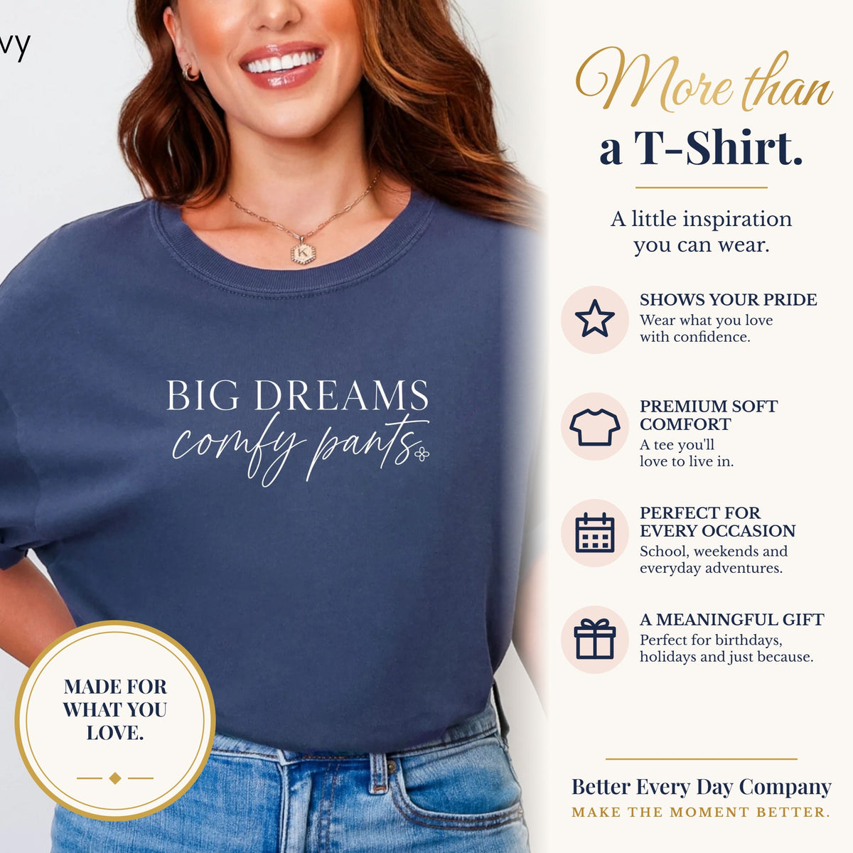 BED-SET-v1 banner | Big Dreams Comfy Pants - Women's Comfort Colors Motivational T-Shirt for Women - Inspirational Tee - Comfort Colors Shirt