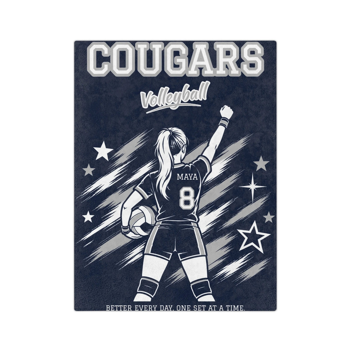 Personalized Volleyball Blanket - Player Spotlight Design | Custom Team Name, Number & Player Name | 2 Styles, Your Team Colors | Plush Throw