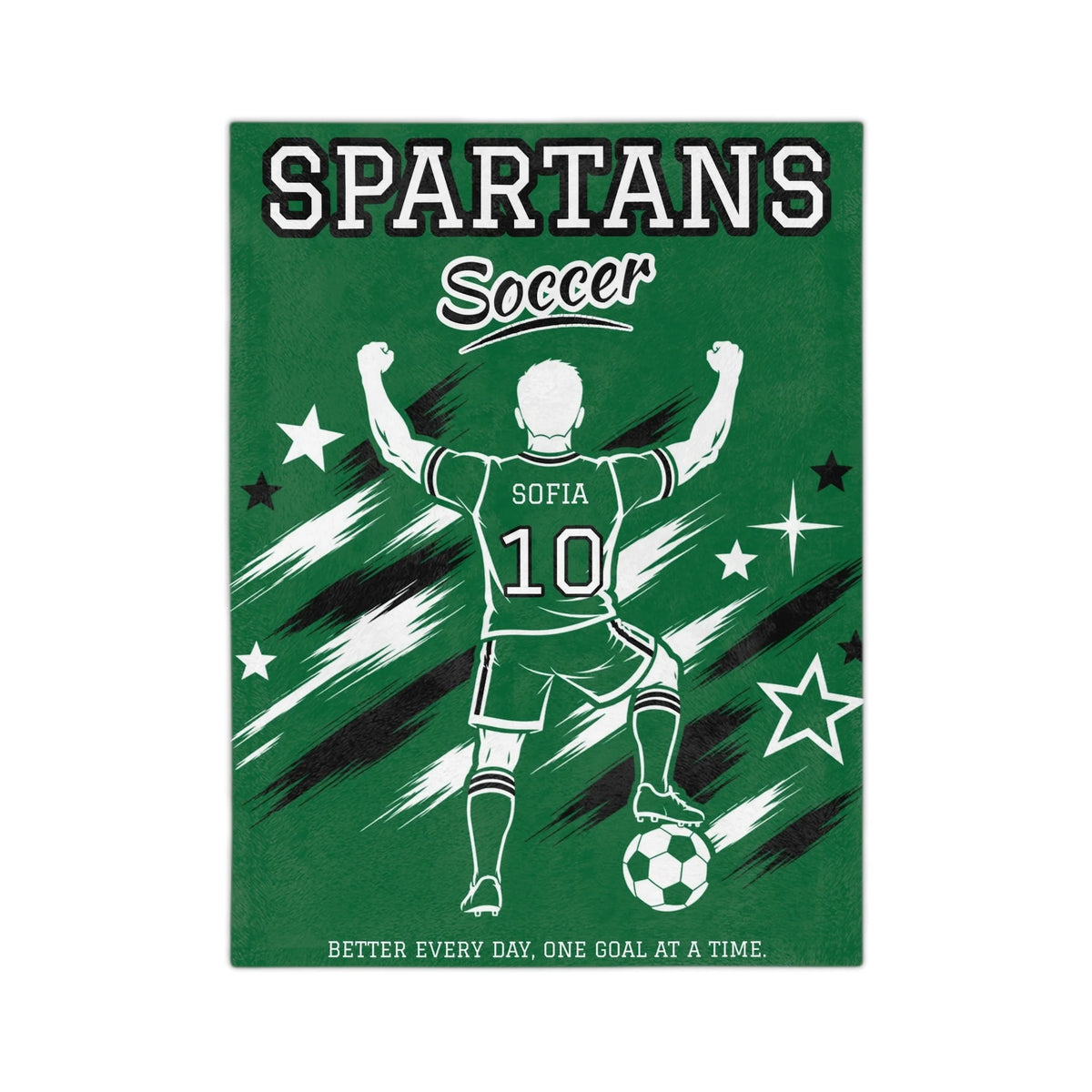 Personalized Soccer Blanket - Player Spotlight Design | Custom Team Name, Number & Player Name | 2 Styles, Your Team Colors | Plush Throw