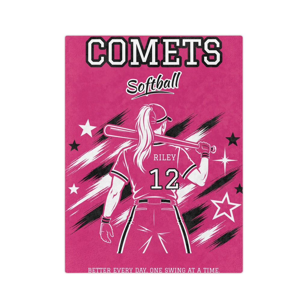 Personalized Softball Blanket - Player Spotlight Design | Custom Team Name, Number & Player Name | 2 Styles, Your Team Colors | Plush Throw