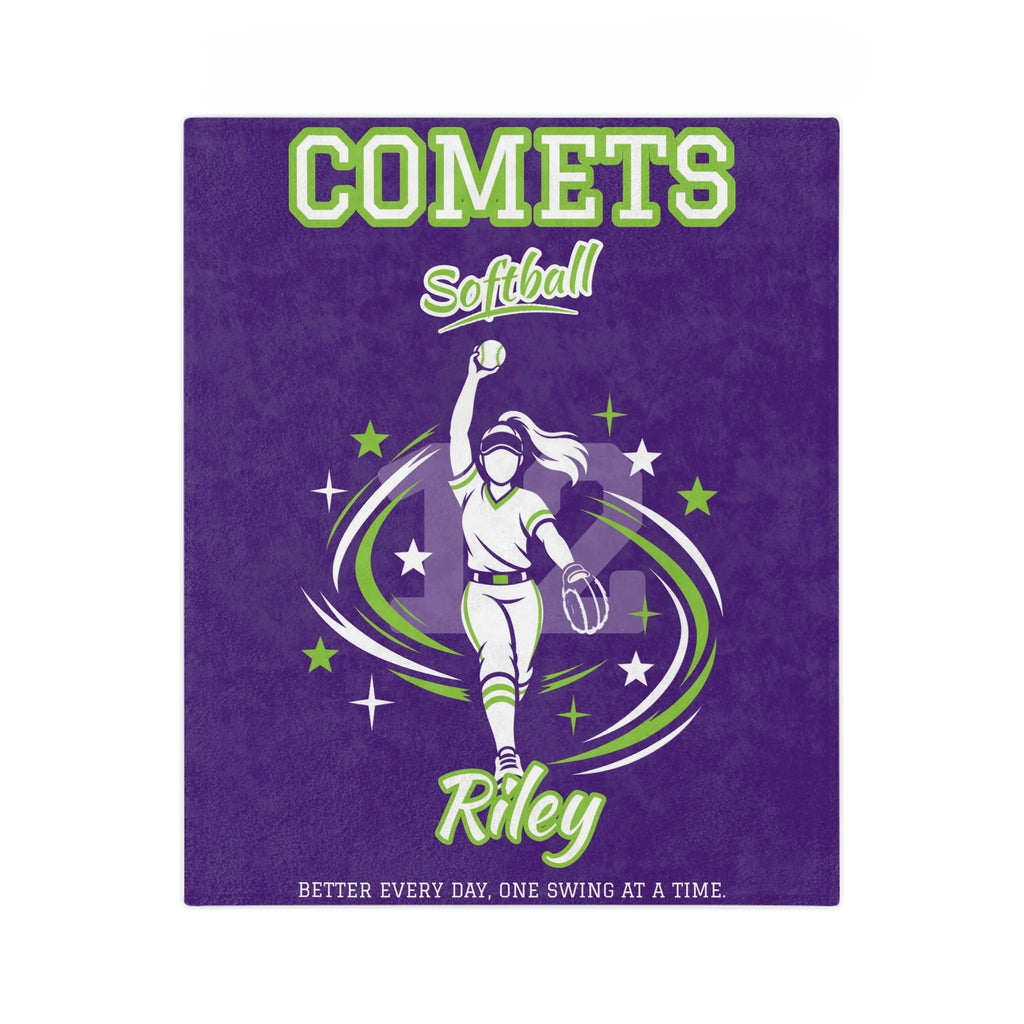 Personalized Softball Blanket - Player Spotlight Design | Custom Team Name, Number & Player Name | 2 Styles, Your Team Colors | Plush Throw