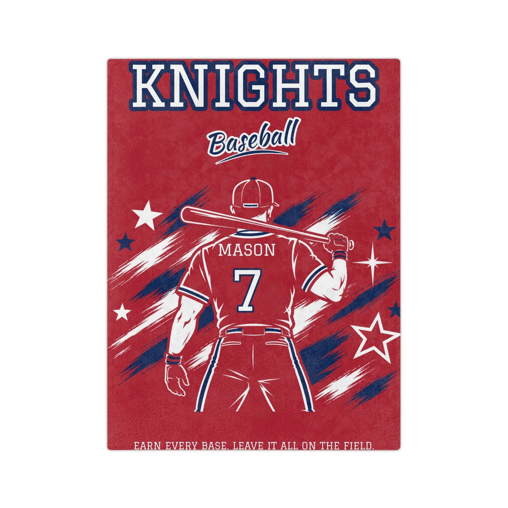 Personalized Baseball Blanket - Player Spotlight Design | Custom Team Name, Number & Player Name | 2 Styles, Your Team Colors | Plush Throw