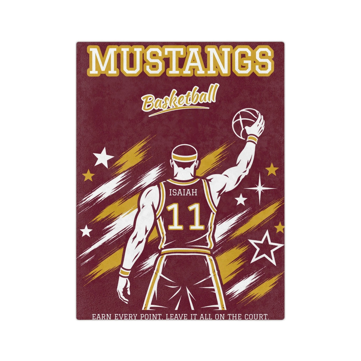 Personalized Basketball Blanket - Player Spotlight Design | Custom Team Name, Number & Player Name | 2 Styles, Your Team Colors | Plush Throw