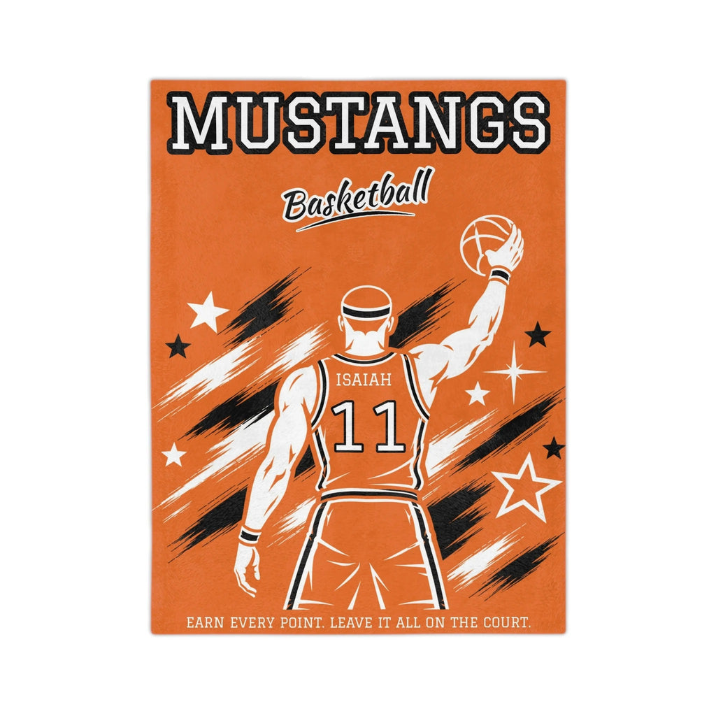 Personalized Basketball Blanket - Player Spotlight Design | Custom Team Name, Number & Player Name | 2 Styles, Your Team Colors | Plush Throw