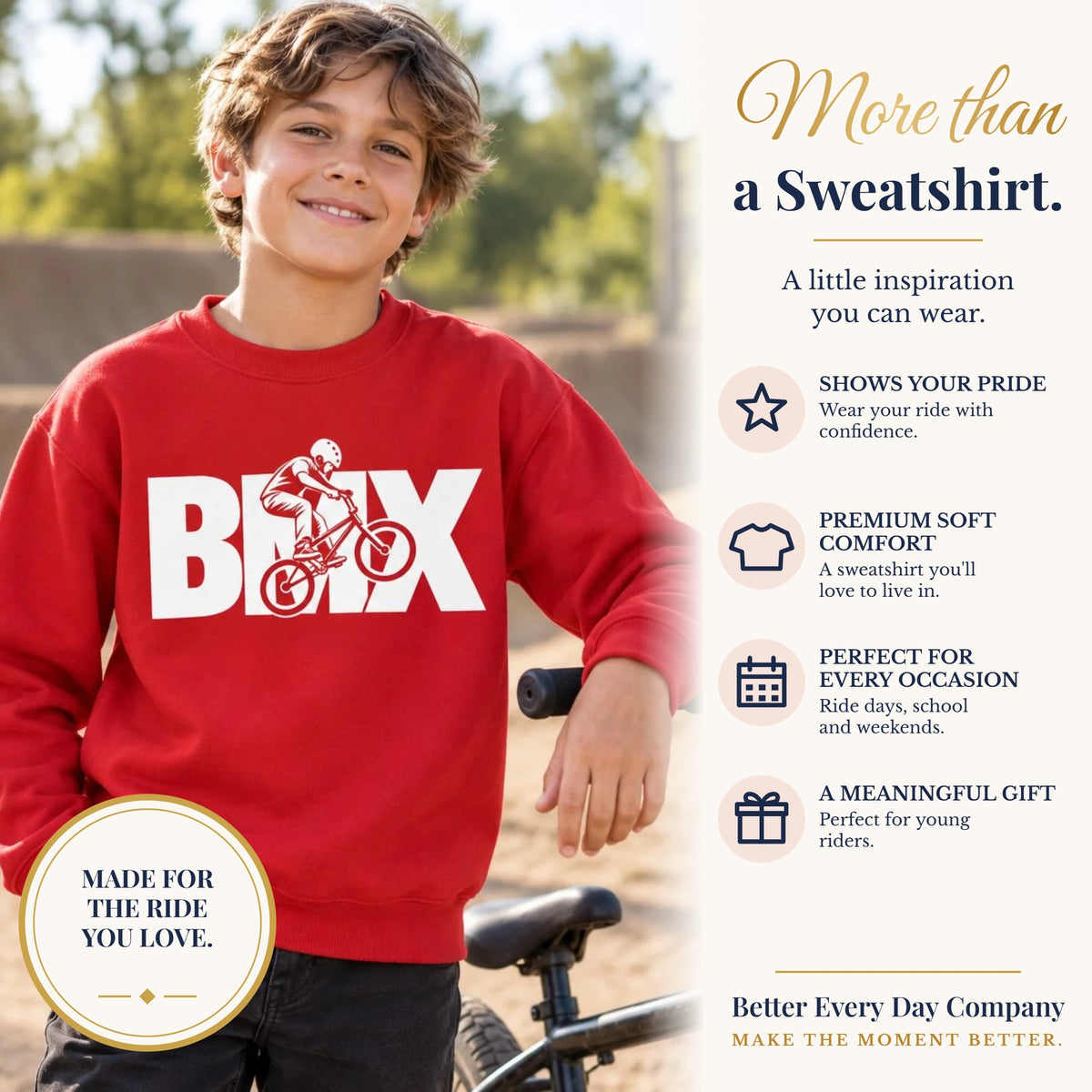 BED-SET-v1 banner | BMX Youth Sweatshirt | BMX Rider Graphic | Kids Youth Crewneck