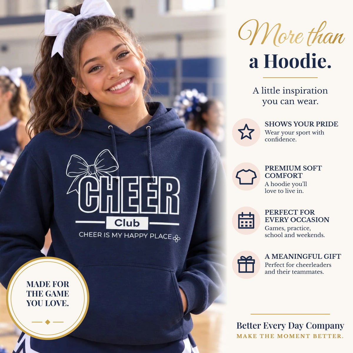 BED-SET-v1 banner | Cheer Club Bow Hoodie | Cheer Bow, Cheer Is My Happy Place | Cheer Gildan Hoodie