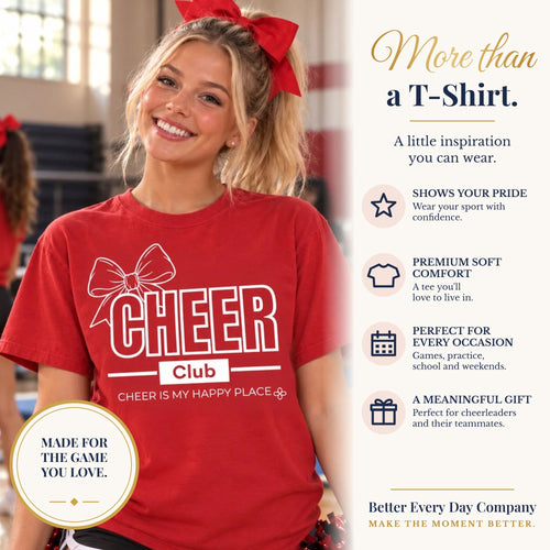 BED-SET-v1 banner | Cheer Club Bow T-Shirt | Cheer Bow, Cheer Is My Happy Place | Cheer Comfort Colors Tee