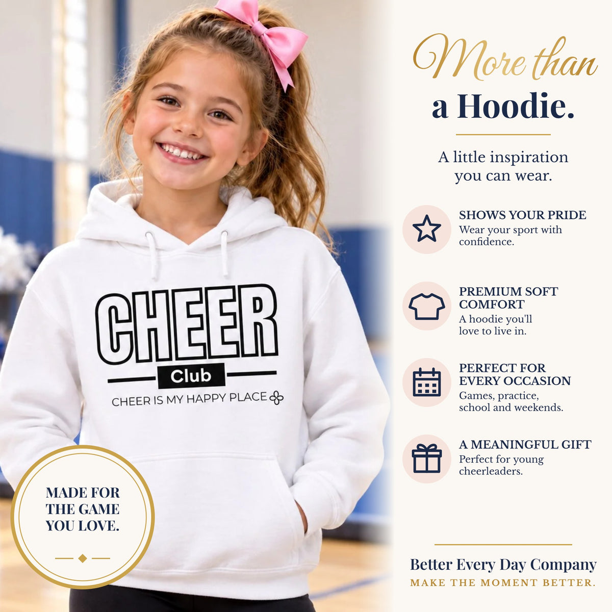 BED-SET-v1 banner | Cheer Club Youth Hoodie | Cheer Is My Happy Place | Girls Cheer Youth Hoodie