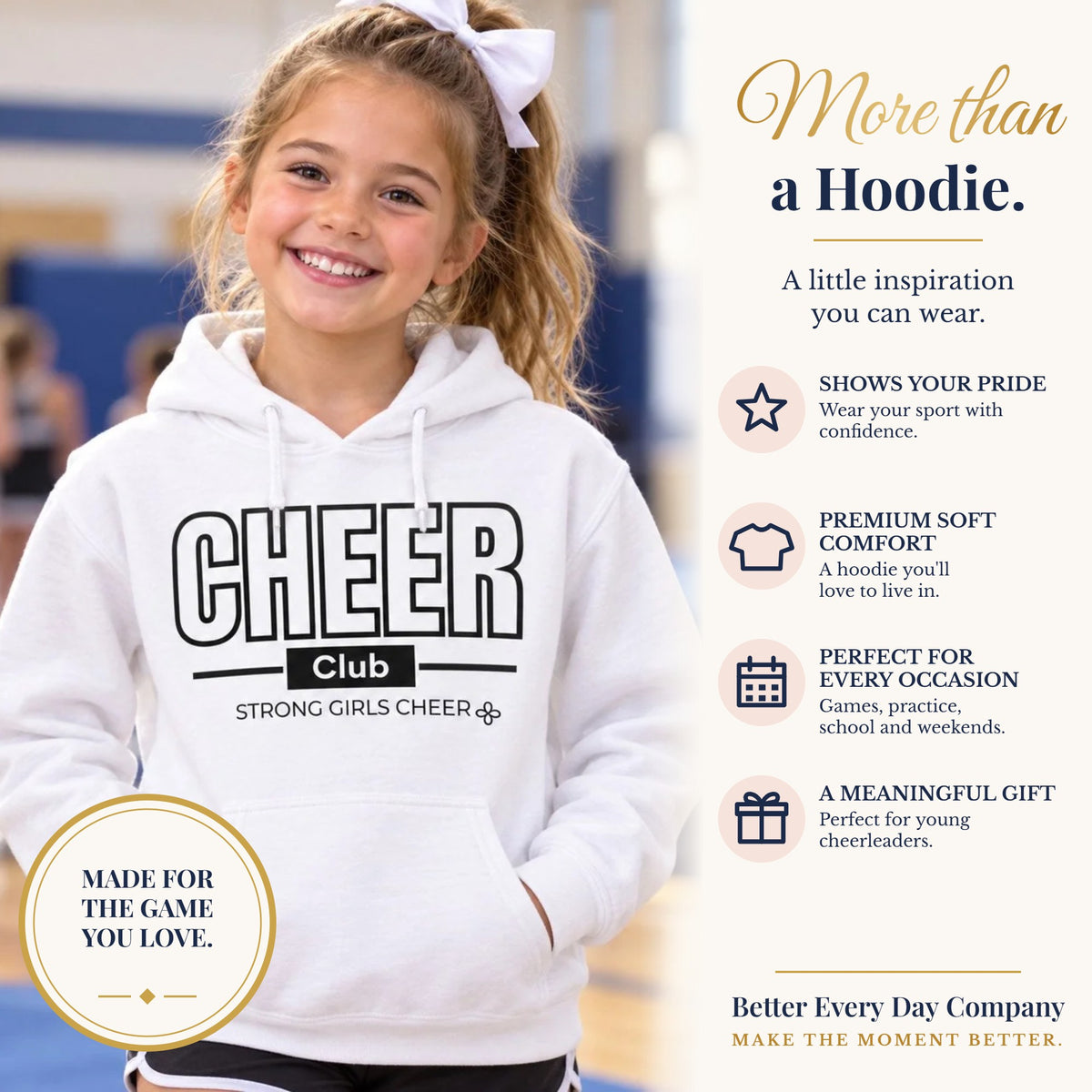 BED-SET-v1 banner | Cheer Club Youth Hoodie | Strong Girls Cheer | Girls Cheer Youth Hoodie