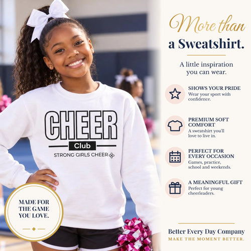 BED-SET-v1 banner | Cheer Club Youth Sweatshirt | Strong Girls Cheer | Girls Cheer Youth Crewneck