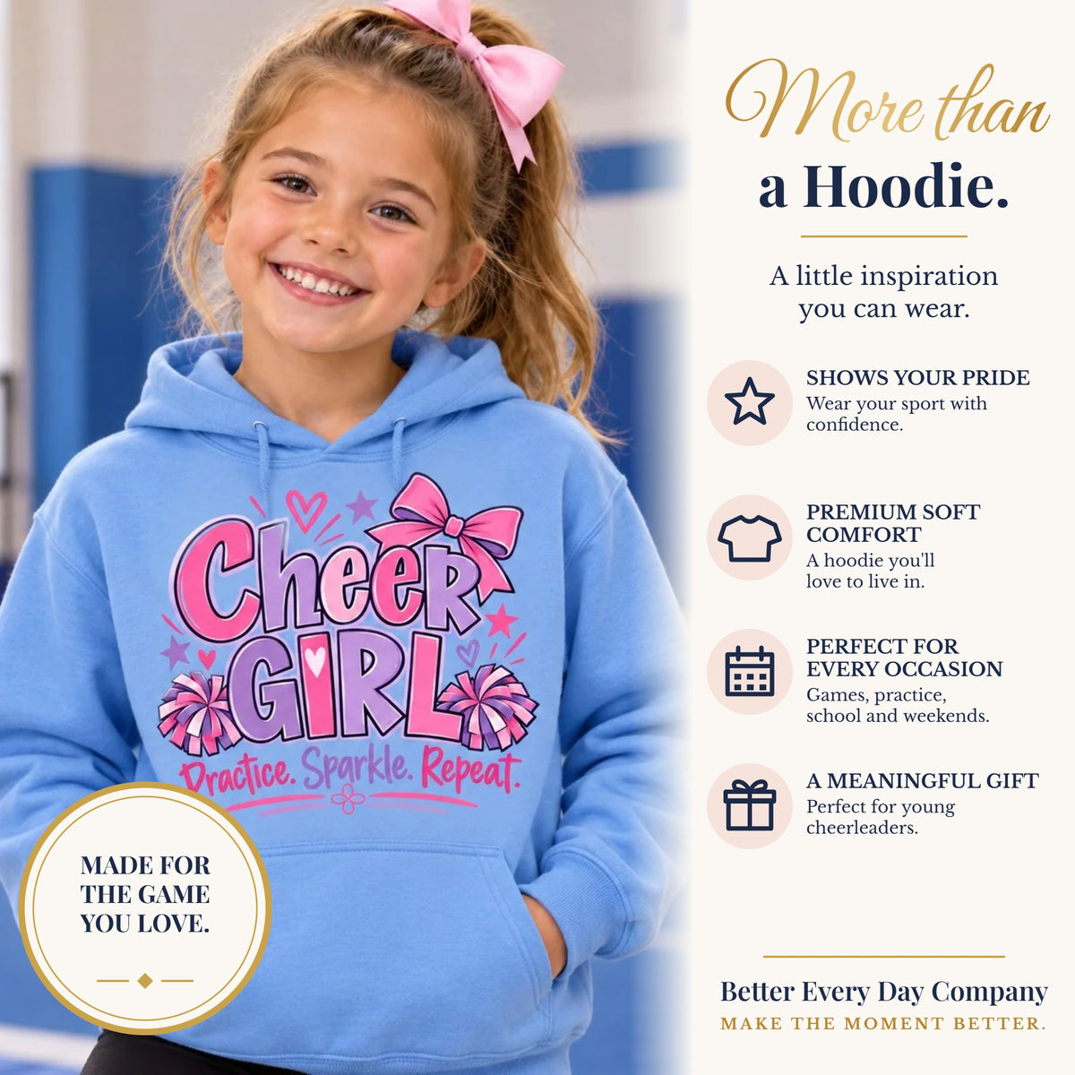BED-SET-v1 banner | Cheer Girl Youth Hoodie | Practice, Sparkle, Repeat | Girls Cheer Youth Hoodie
