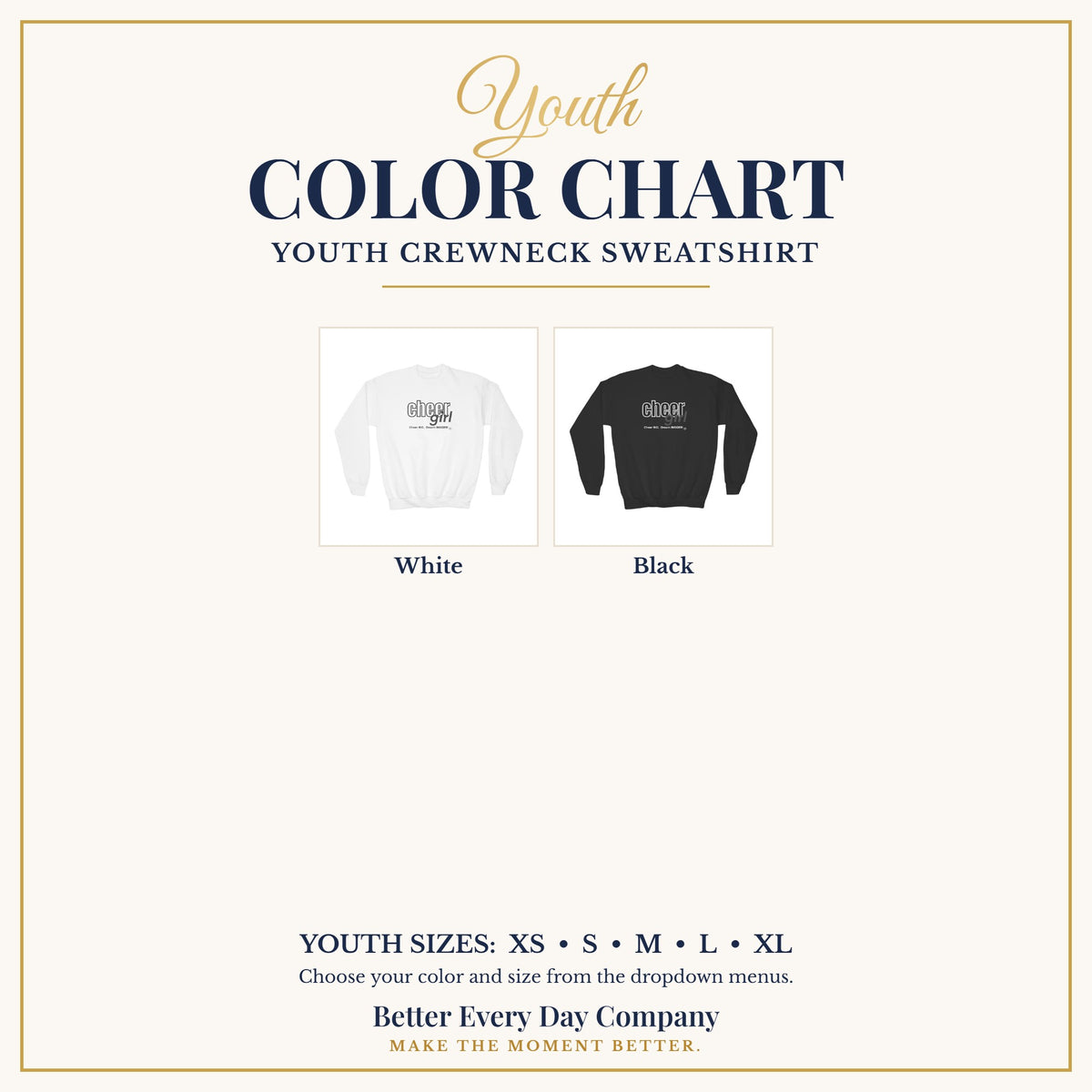 BED-SET-v1 chart | Cheer Girl Youth Sweatshirt | Cheer Big, Dream Bigger | Girls Cheer Youth Crewneck