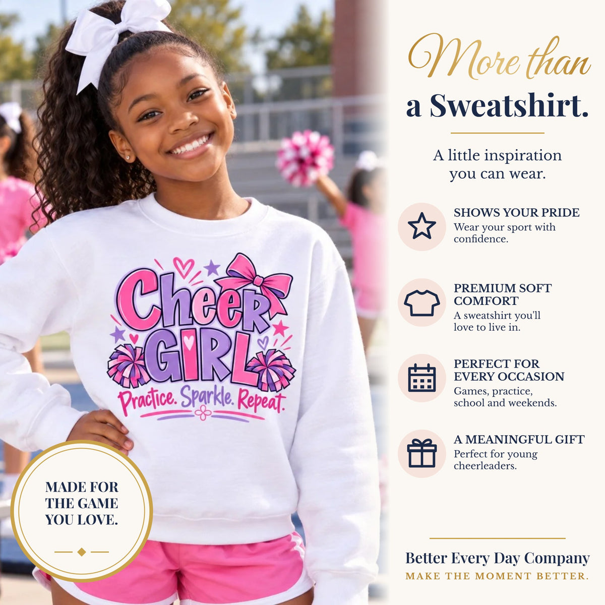 BED-SET-v1 banner | Cheer Girl Youth Sweatshirt | Practice, Sparkle, Repeat | Girls Cheer Youth Crewneck
