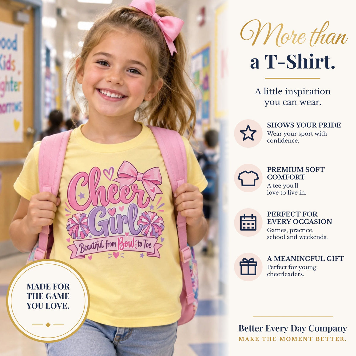 BED-SET-v1 banner | Cheer Girl Youth T-Shirt | Beautiful From Bow to Toe | Girls Cheer Comfort Colors Youth Tee