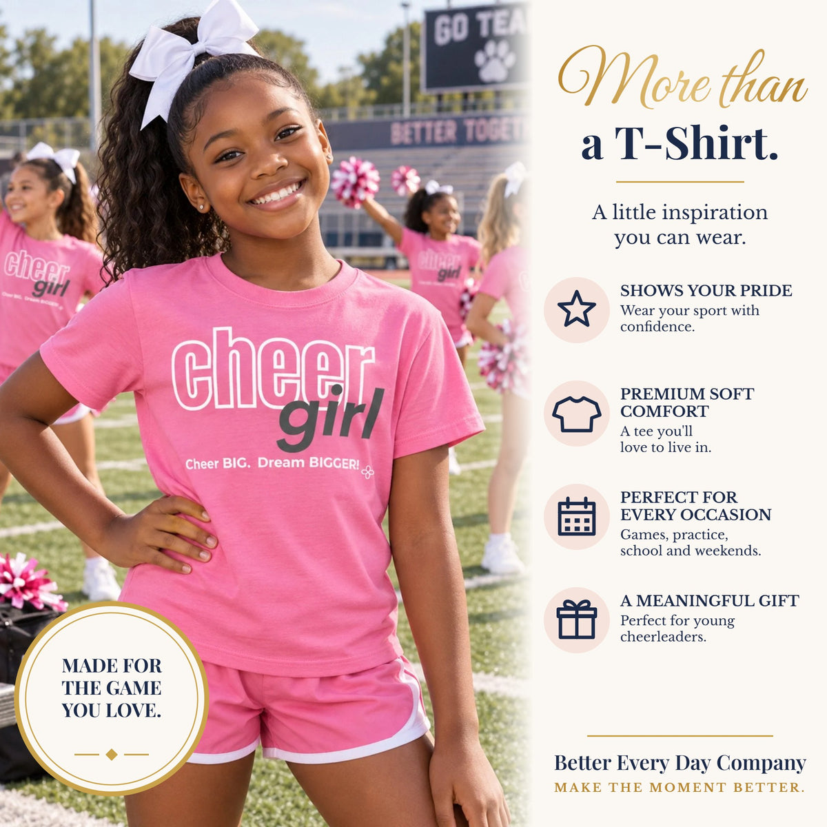 BED-SET-v1 banner | Cheer Girl Youth T-Shirt | Cheer Big, Dream Bigger | Girls Cheer Comfort Colors Youth Tee
