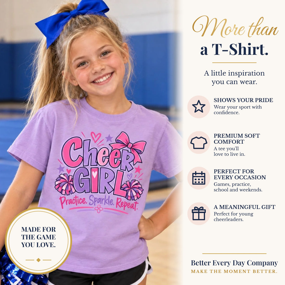 BED-SET-v1 banner | Cheer Girl Youth T-Shirt | Practice, Sparkle, Repeat | Girls Cheer Comfort Colors Youth Tee