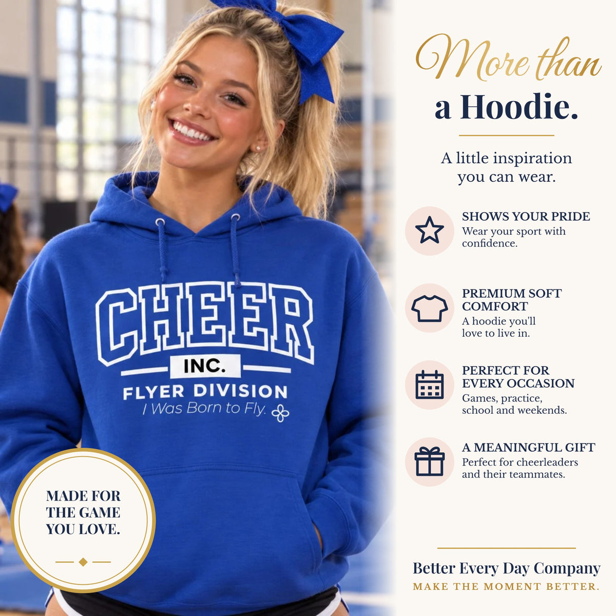 BED-SET-v1 banner | Cheer Inc. Flyer Division Hoodie | I Was Born to Fly | Cheer Gildan Hoodie