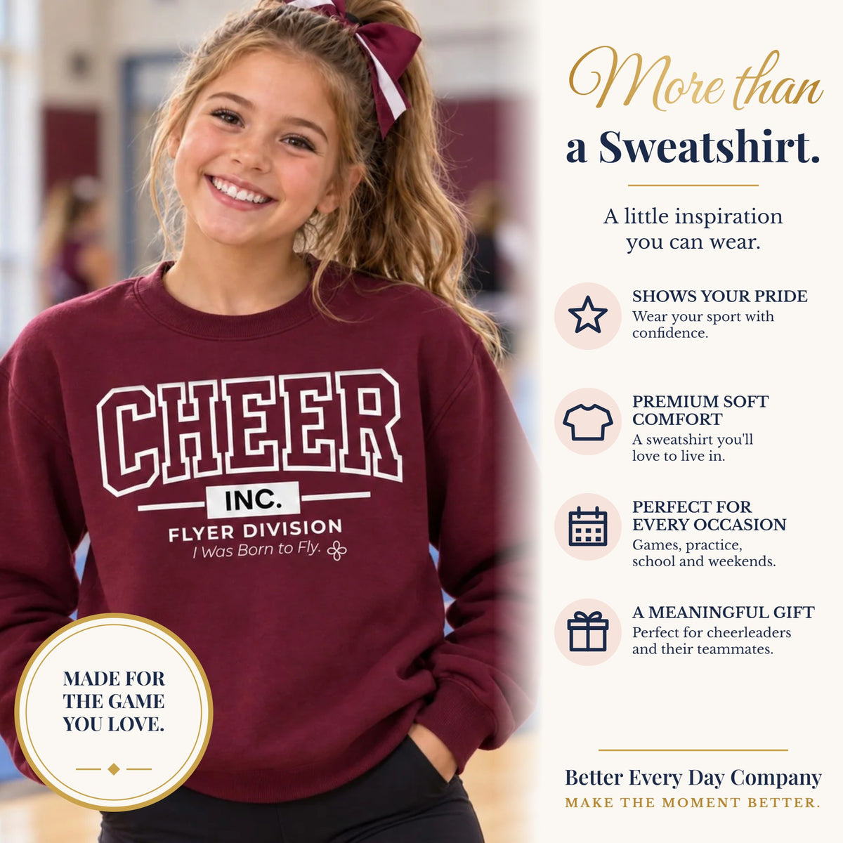 BED-SET-v1 banner | Cheer Inc. Flyer Division Sweatshirt | I Was Born to Fly | Cheer Gildan Crewneck