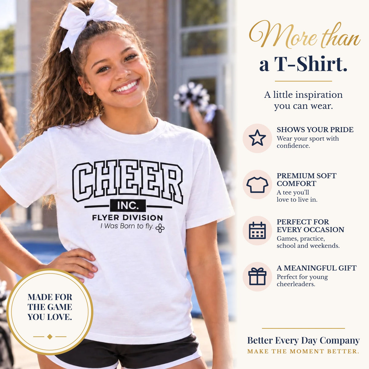 BED-SET-v1 banner | Cheer Inc. Flyer Division Youth T-Shirt | I Was Born to Fly | Girls Cheer Comfort Colors Youth Tee