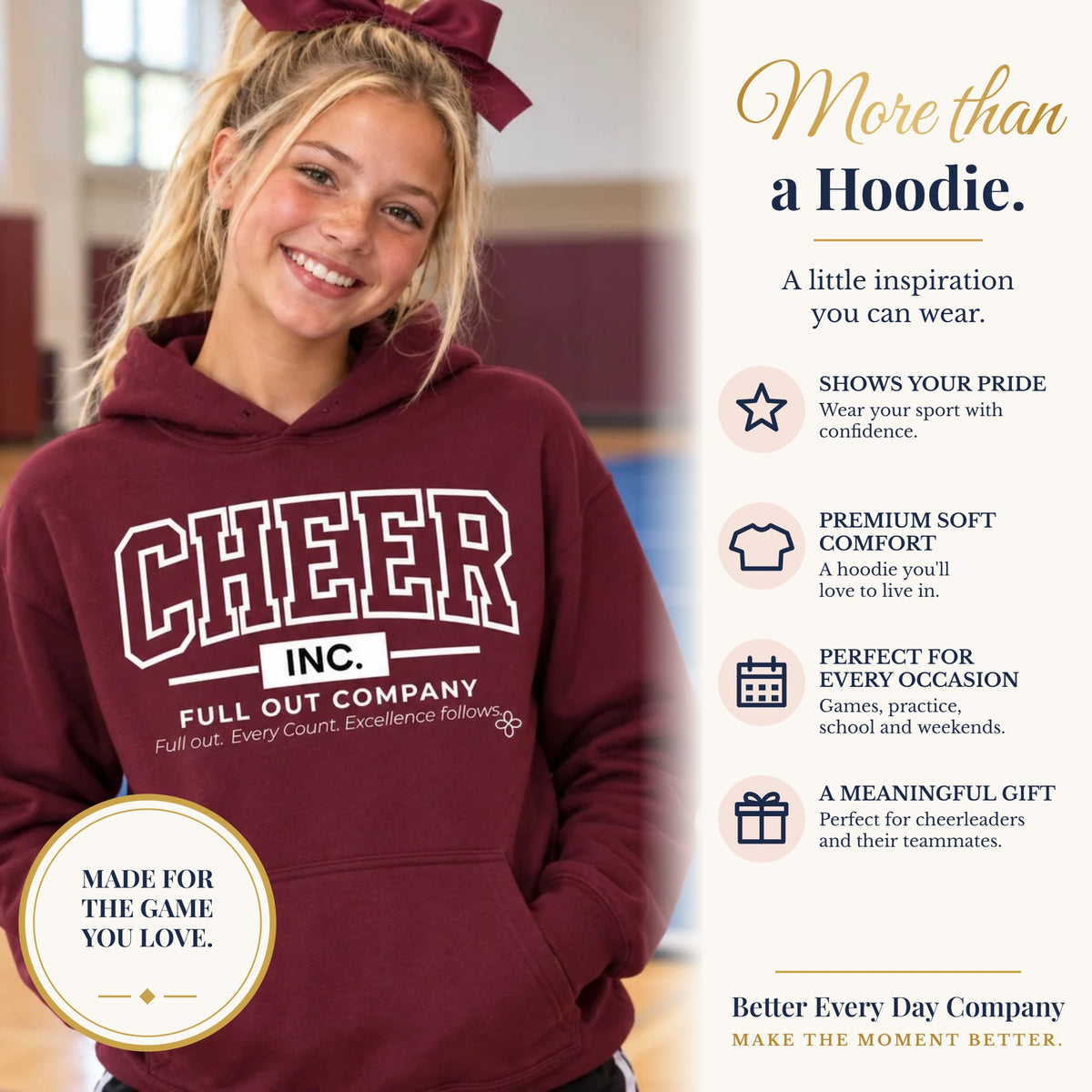 BED-SET-v1 banner | Cheer Inc. Full Out Company Hoodie | Full Out, Every Count | Cheer Gildan Hoodie