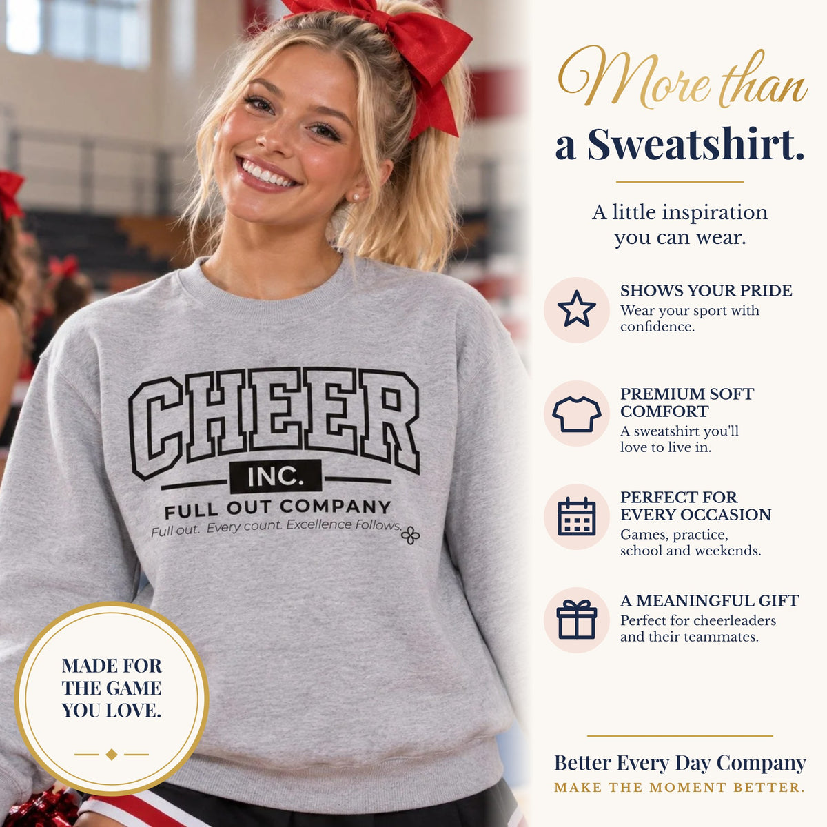 BED-SET-v1 banner | Cheer Inc. Full Out Company Sweatshirt | Full Out, Every Count | Cheer Gildan Crewneck