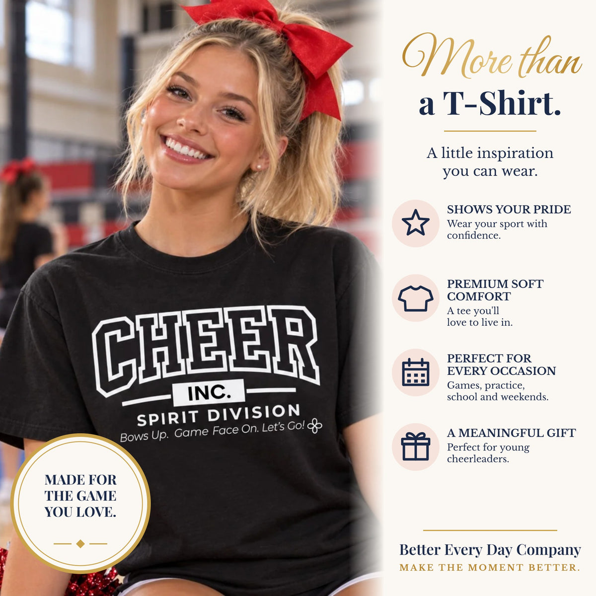 BED-SET-v1 banner | Cheer Inc. Spirit Division Youth T-Shirt | Bows Up, Game Face On, Let's Go | Girls Cheer Comfort Colors Youth Tee