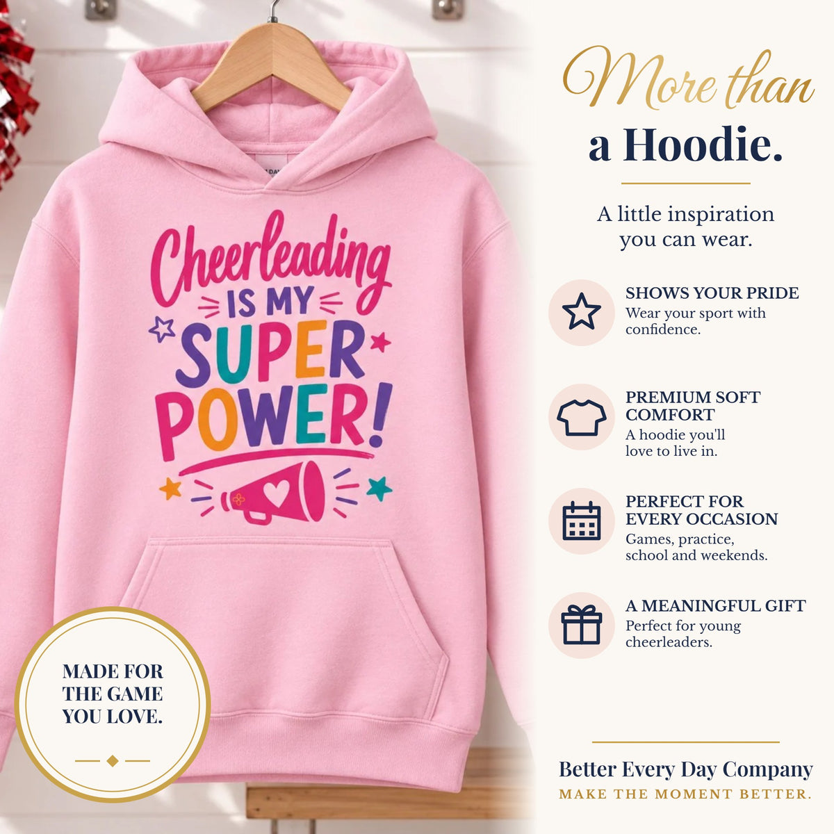 BED-SET-v1 banner | Cheerleading Is My Superpower Youth Hoodie | Cheerleader Gift | Girls Cheer Youth Hoodie