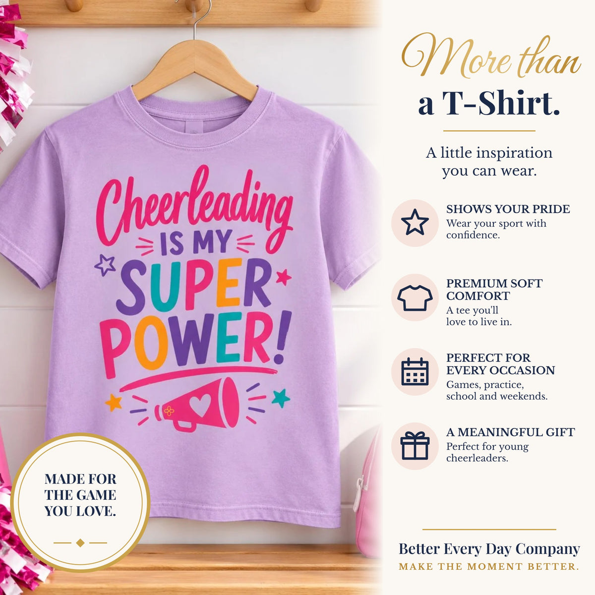 BED-SET-v1 banner | Cheerleading Is My Superpower Youth T-Shirt | Cheerleader Gift | Girls Cheer Comfort Colors Youth Tee