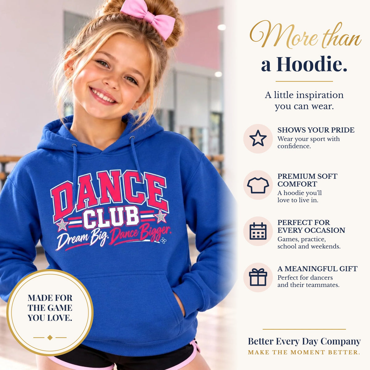 BED-SET-v1 banner | Dance Club Hoodie | Dream Big, Dance Bigger | Dance Gildan Hoodie