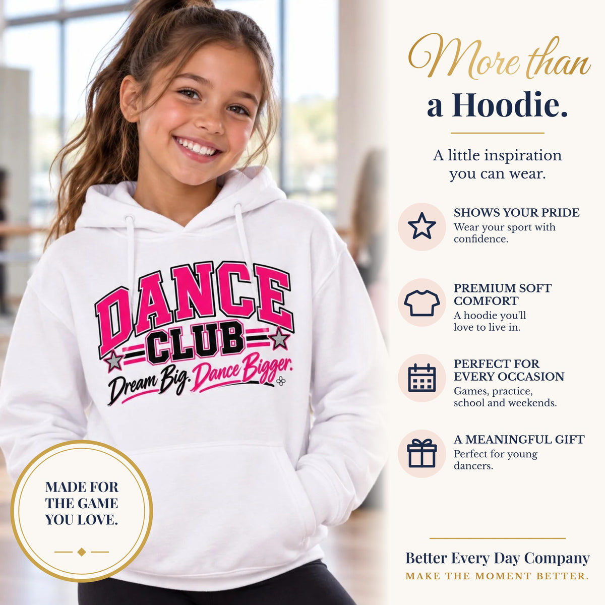 BED-SET-v1 banner | Dance Club Youth Hoodie | Dream Big, Dance Bigger | Girls Dance Youth Hoodie