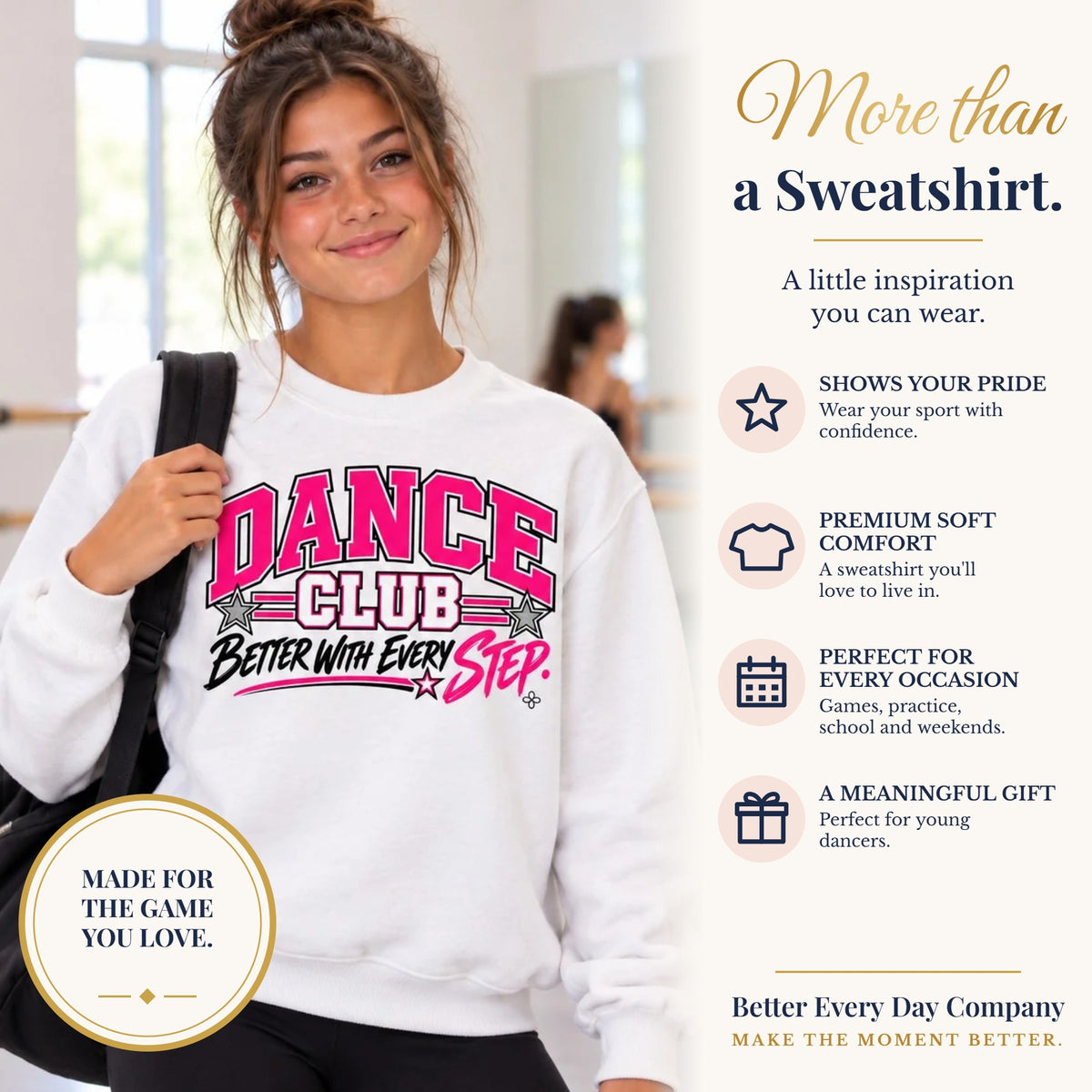 BED-SET-v1 banner | Dance Club Youth Sweatshirt | Better With Every Step | Girls Dance Youth Crewneck