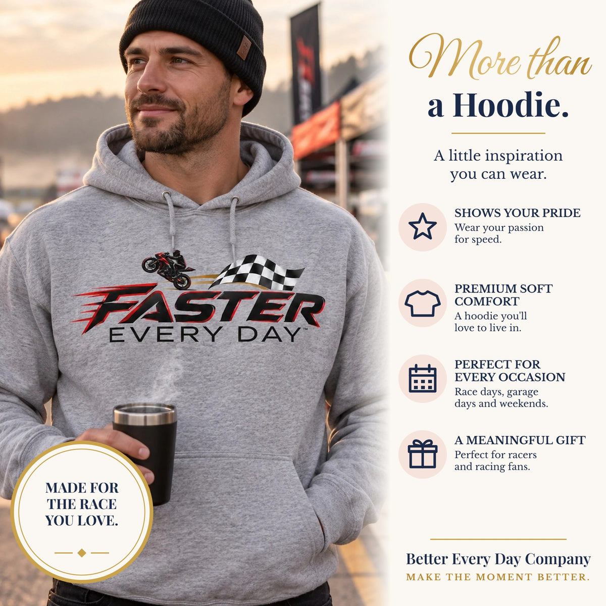 BED-SET-v1 banner | Faster Every Day Checkered Flag Logo Hoodie | Motorcycle Racing Gift | Gildan Hoodie