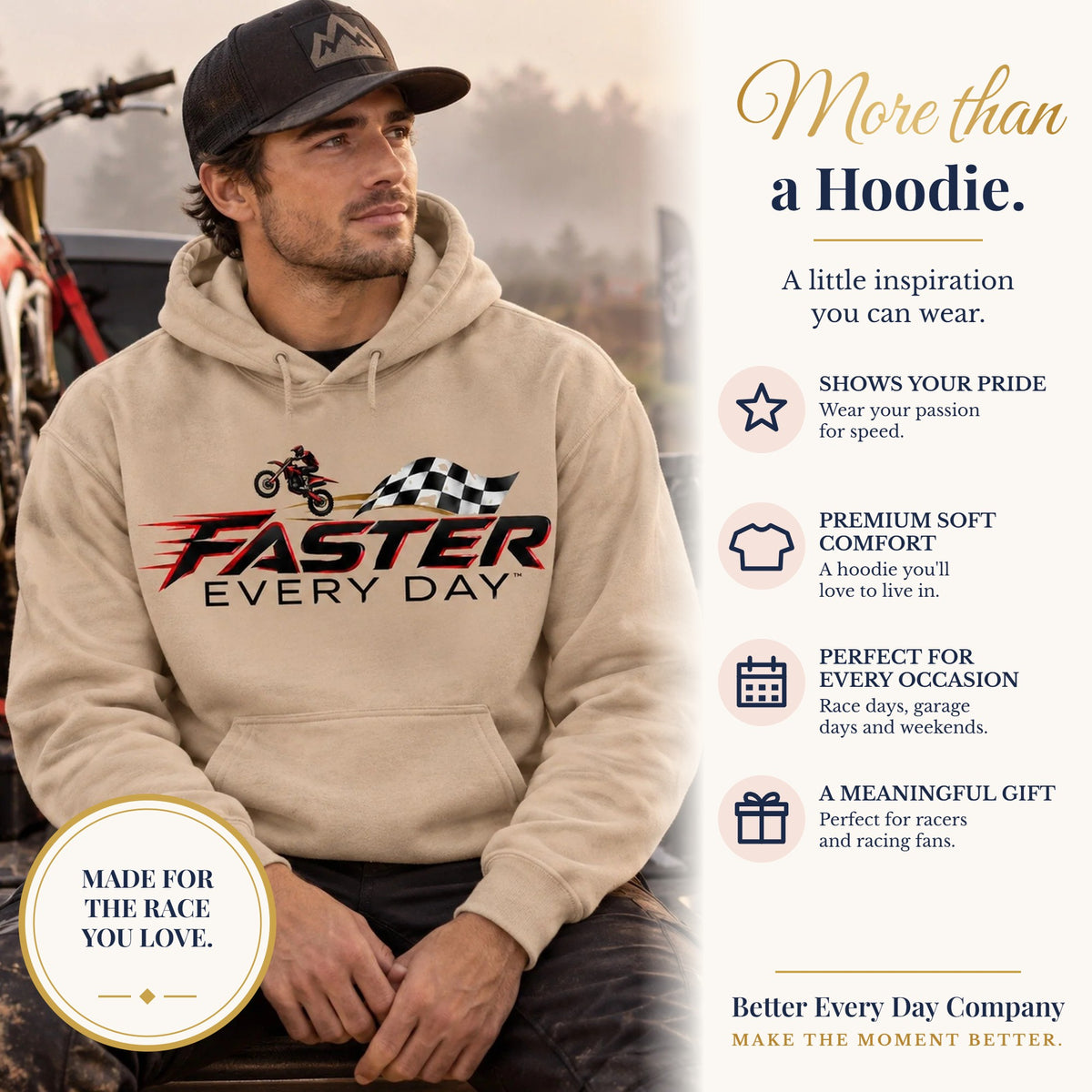 BED-SET-v1 banner | Faster Every Day Dirt Bike Checkered Flag Logo Hoodie | Motocross Gift | Gildan Hoodie